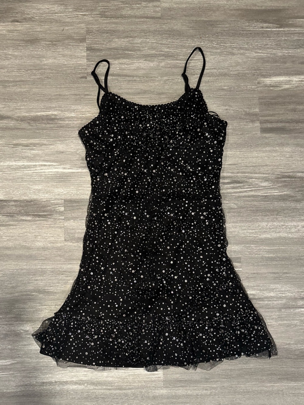 Altar'd State Black Mini Dress with Silver Polka Dot Accents Medium